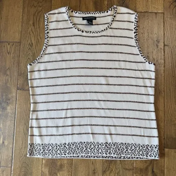 VTG 90s Goodclothes 3 pc Cardigan And Tank Cream Brown Leopard Stripe Set Sz XL - Picture 8 of 14